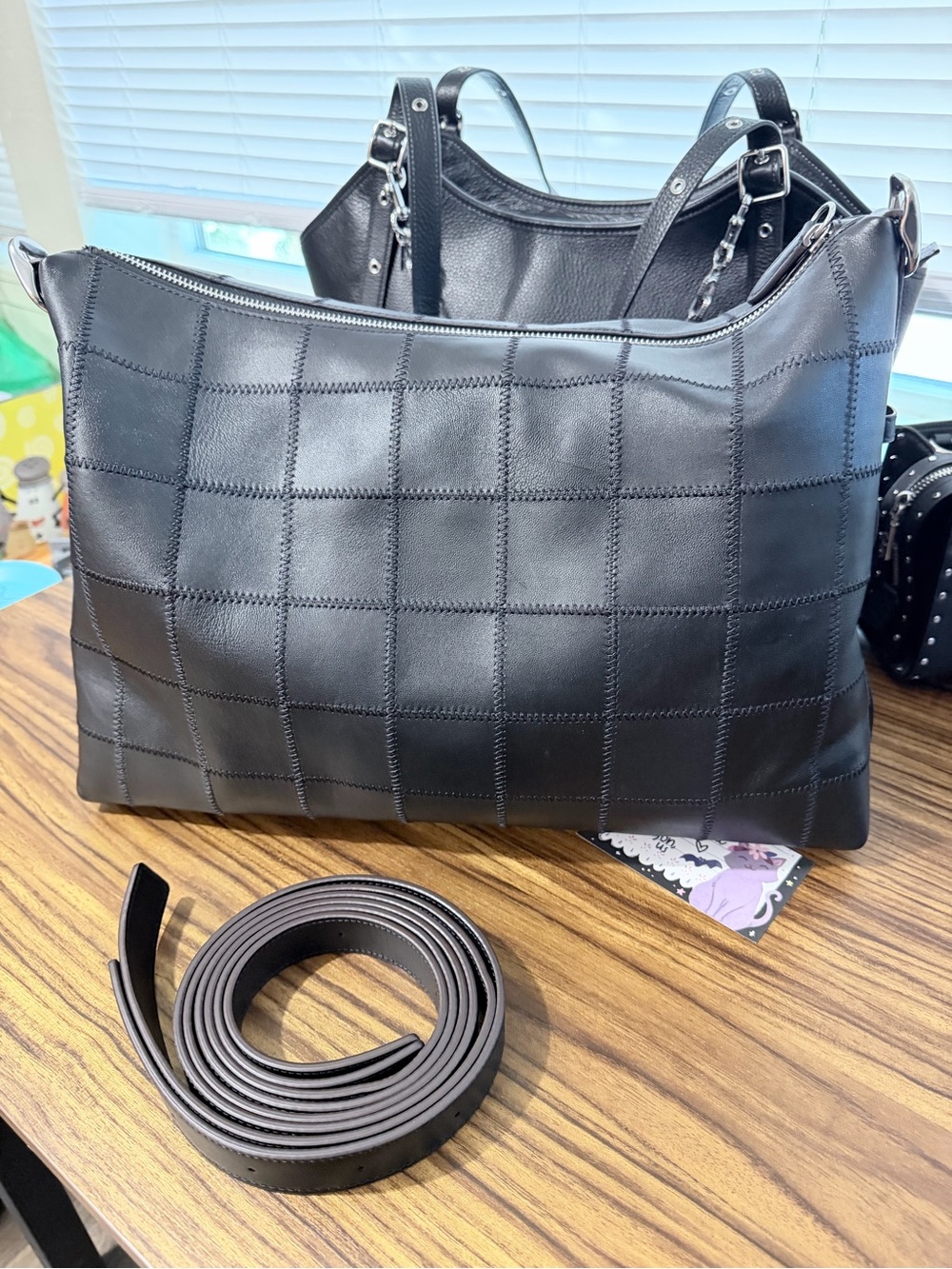 Coach Coachtopia Black Checkered LARGE Alter Ego Patchwork Shoulder Bag Silver - Picture 4 of 6